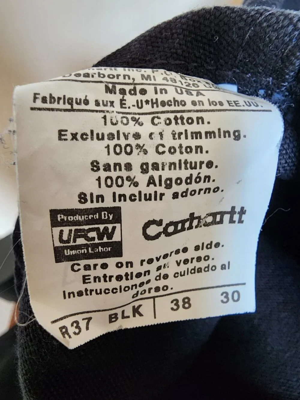 Carhartt R37 Black Duck Zipper Side Bib Overalls Size 38x30 - Picture 5 of 5